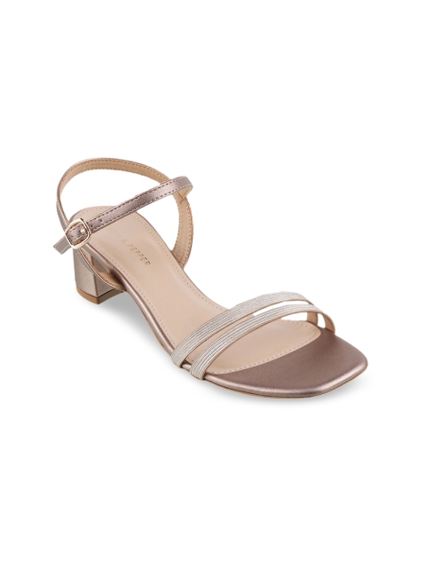 

LEMON & PEPPER Women Rose Gold-Toned Striped Block Heels