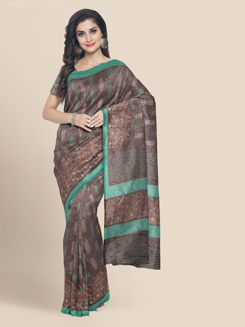 

KLM Fashion Mall Brown Jute Silk Printed Banarasi Saree