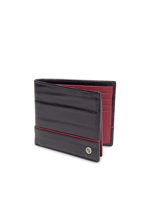 

Carlton London Men Black & Maroon Solid RFID Leather Two Fold Wallet