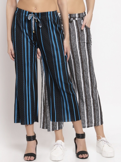

KLOTTHE Women Black & Grey Set of 2 Striped Flared Palazzos
