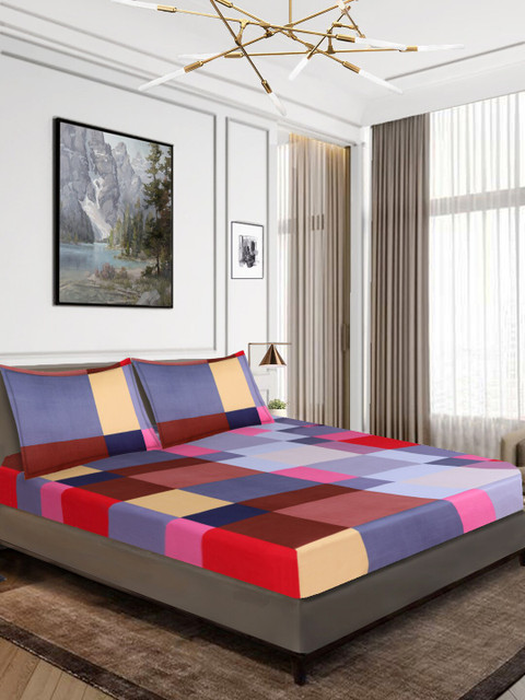 

Aura Brown & Purple Geometric 160 TC Polyester 1 Queen Bedsheet with 2 Pillow Covers