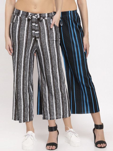 

KLOTTHE Women Multicoloured Pack of 2 Striped Straight Palazzos, Multi
