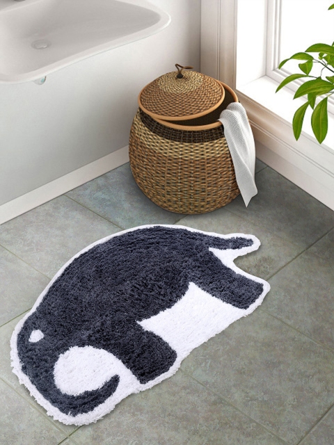 

S9home by Seasons Grey & White Self Design Elephant-Shaped Bath Rug