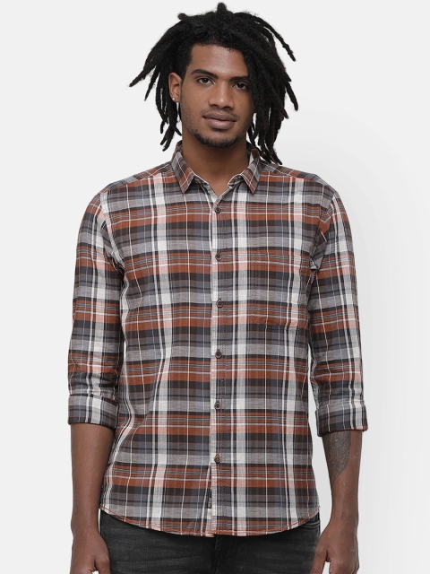 

Voi Jeans Men Brown & Grey Slim Fit Checked Cotton Casual Shirt