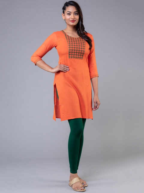 

KLM Fashion Mall Women Orange Floral Yoke Design Thread Work Kurta