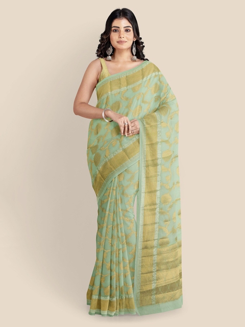 

KLM Fashion Mall Sea Green Silk Cotton Woven Design Banarasi Saree