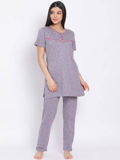 

Kanvin Women Grey & Pink Printed Night Suit