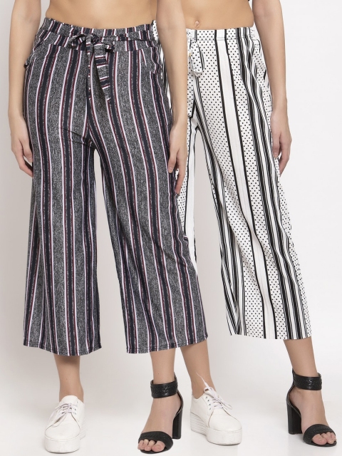 

KLOTTHE Women Multicoloured Pack of 2 Striped Straight Palazzos, Multi