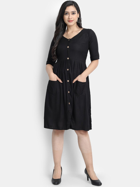 

Globon Impex Women Black Solid Fit and Flare Dress