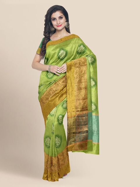 

KLM Fashion Mall Lime Green Silk Cotton Printed Banarasi Saree