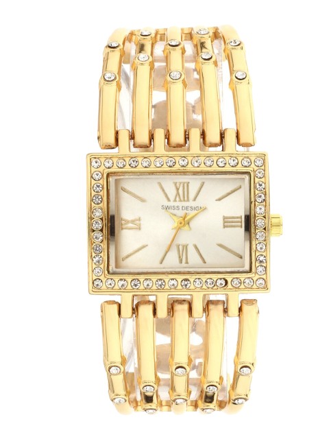 

Swiss Design Women Gold-Toned Watch & Bracelet Gift Set-SDWGift Set-12