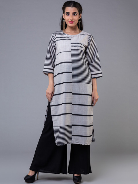 

KLM Fashion Mall Women Grey Striped Kurta