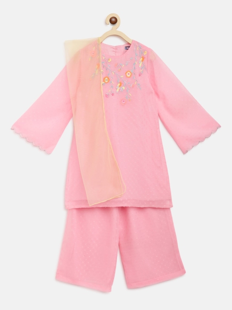 

Nauti Nati Girls Pink Yoke Design Kurta with Trousers & Dupatta