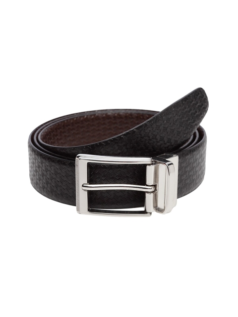 

WELBAWT Men Black & Brown Textured Leather Slim Reversible Belt