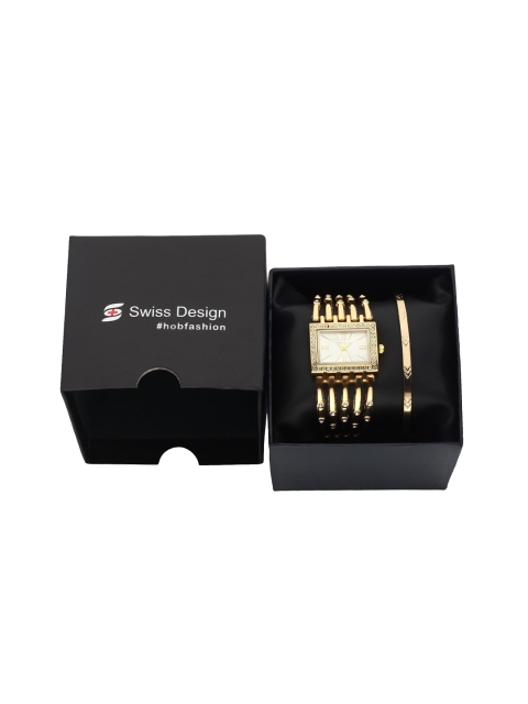 

Swiss Design Women Gold-Toned & White Watch & Bracelet Gift Set SDWGift Set-47