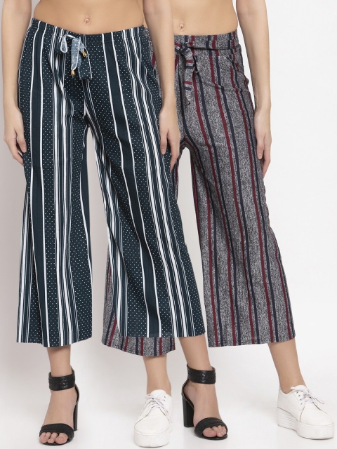 

KLOTTHE Women Multicoloured Set of 2 Striped Flared Palazzos, Multi