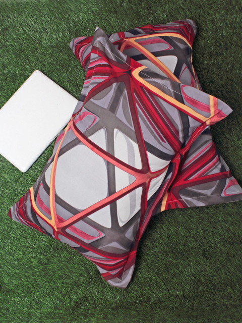 

HOSTA HOMES Set of 2 Grey & Maroon Printed 280 TC Pillow Covers
