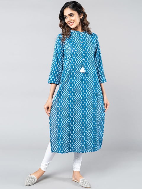 

KLM Fashion Mall Women Blue & White Printed Kurta