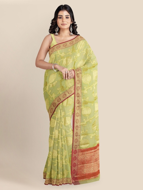 

KLM Fashion Mall Fluorescent Green Silk Cotton Woven Design Banarasi Saree