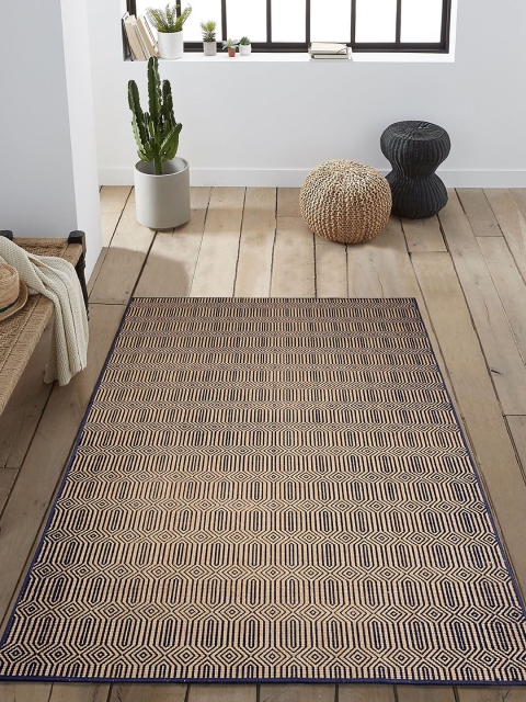 

Saral Home Beige & Blue Printed Jute Anti-Skid Carpet