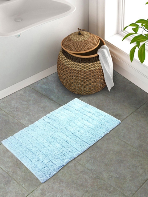 

S9home by Seasons Blue Self-Striped 1850 GSM Anti-skid Bath Rug
