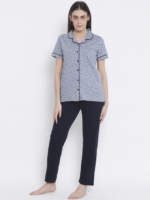 

Kanvin Women Navy Blue & Grey Night suit