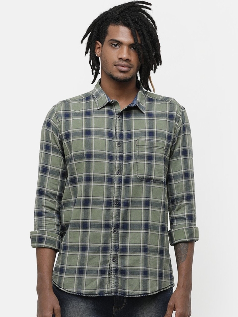 

Voi Jeans Men Green & Navy Blue Slim Fit Checked Casual Shirt