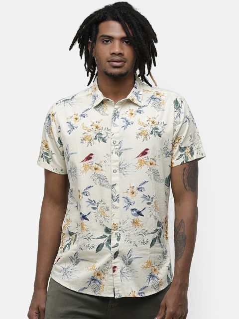 

Voi Jeans Men Off-White & Yellow Slim Fit Printed Casual Shirt