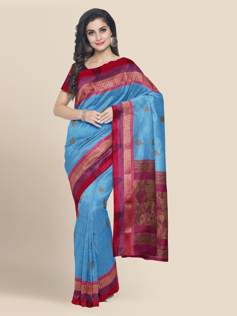 

KLM Fashion Mall Blue Cotton Blend Printed Banarasi Saree