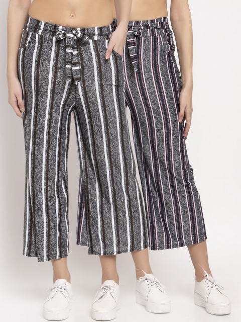 

KLOTTHE Women Pack of 2 Multicoloured Striped Wide Leg Palazzos, Multi