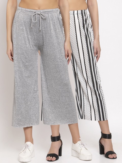 

KLOTTHE Women Pack Of 2 Wide Leg Palazzos, White