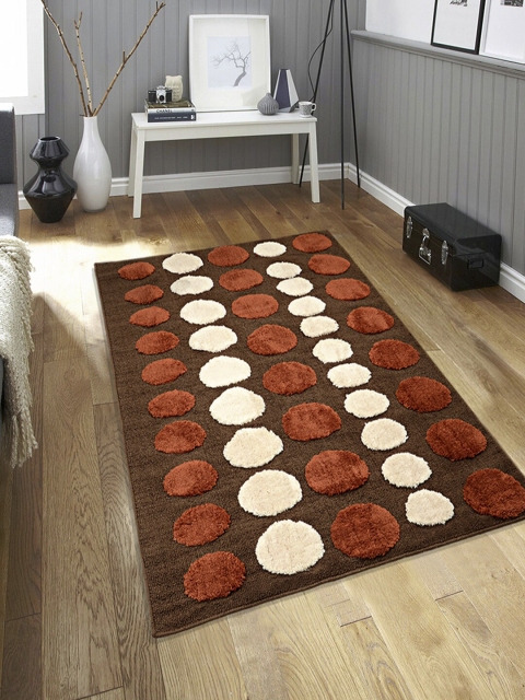 

Saral Home Brown & Off-White Geometric Microfiber Anti-Skid Carpet