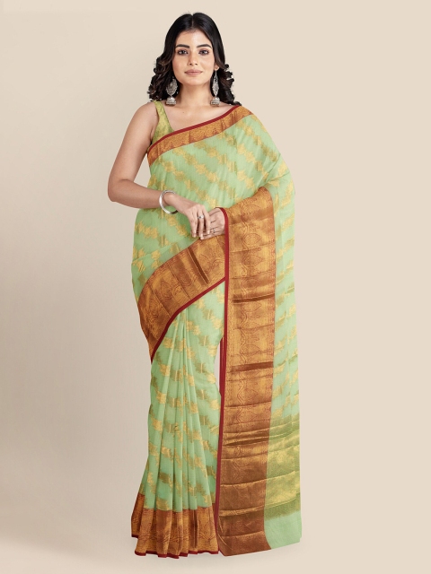 

KLM Fashion Mall Green Silk Cotton Woven Design Banarasi Saree