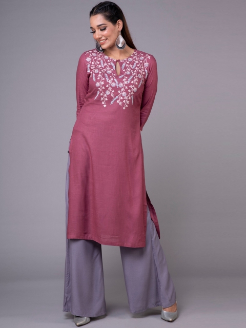 

KLM Fashion Mall Women Burgundy Yoke Design Straight Kurta
