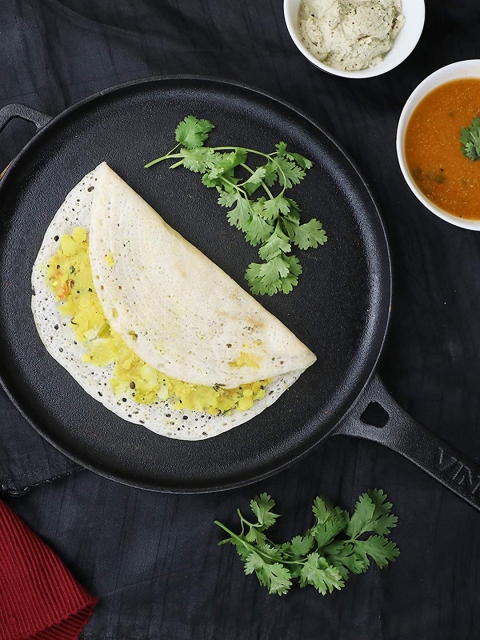 

Vinod Black Solid Pre-Seasoned Cast Iron Induction Friendly Dosa Tava 28 cm