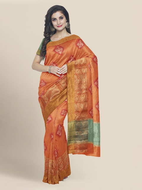 

KLM Fashion Mall Orange & Green Silk Cotton Woven Design Banarasi Saree