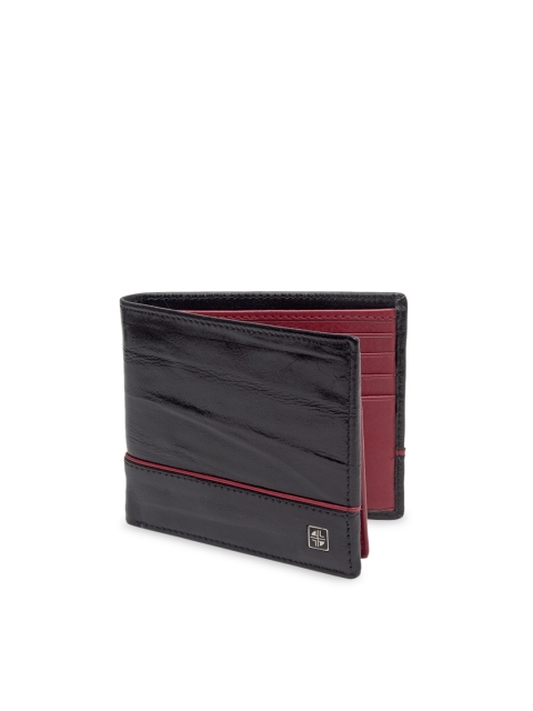 

Carlton London Men Black & Red Solid RFID Leather Two Fold Wallet