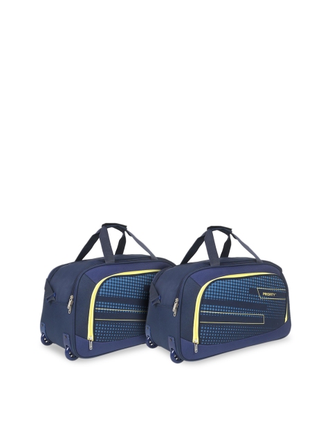 

Priority Unisex Set Of 2 Navy Blue & Yellow Printed Large Duffel Bags