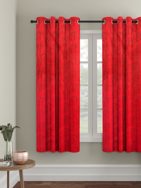 

HOSTA HOMES Red & Brown Single Window Curtain