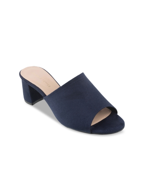 

LEMON & PEPPER Women Navy Blue Solid Wedge Mules