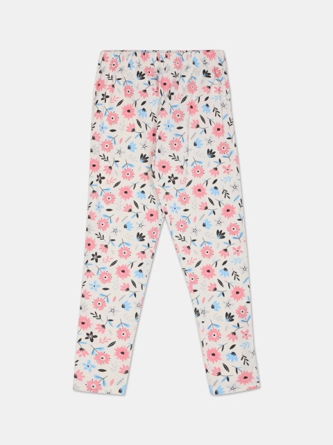 

Cherokee Girls Off-White & Coral Pink Printed Ankle-Length Leggings
