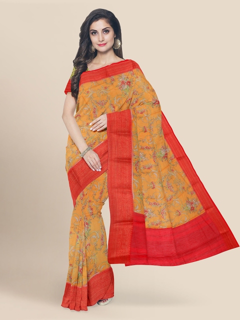 KLM Fashion Mall Orange Silk Cotton Printed Banarasi Saree