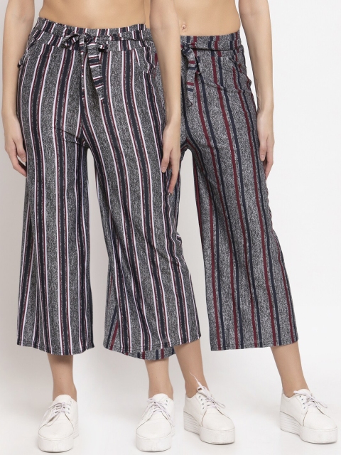 

KLOTTHE Women Multicoloured Set of 2 Striped Flared Palazzos, Multi