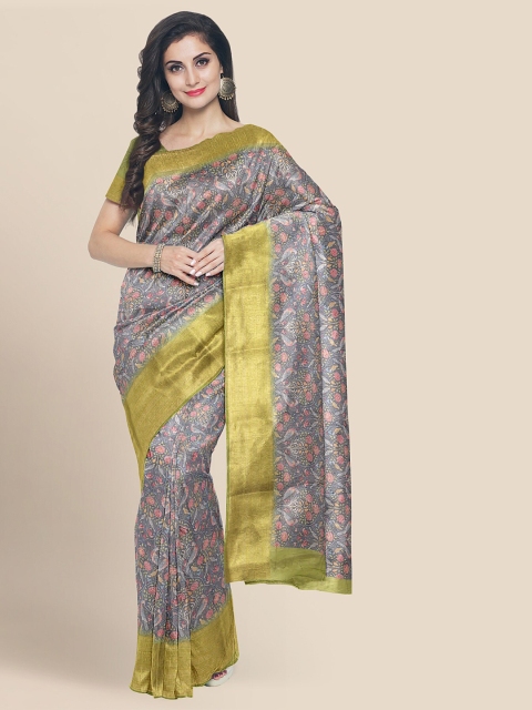 

KLM Fashion Mall Grey Cotton Blend Printed Banarasi Saree