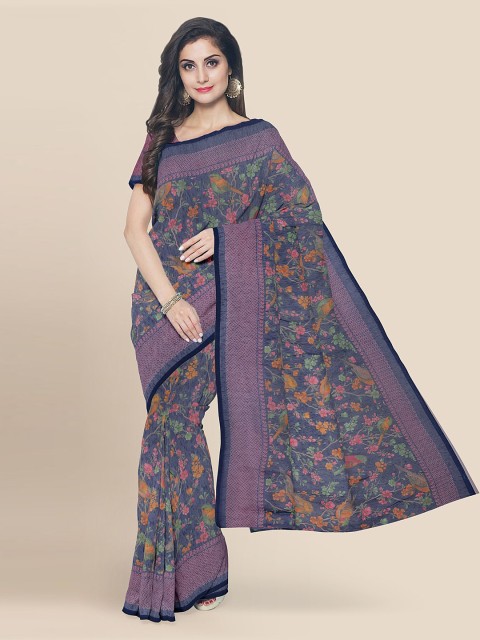 

KLM Fashion Mall Navy Blue Jute Silk Printed Banarasi Saree