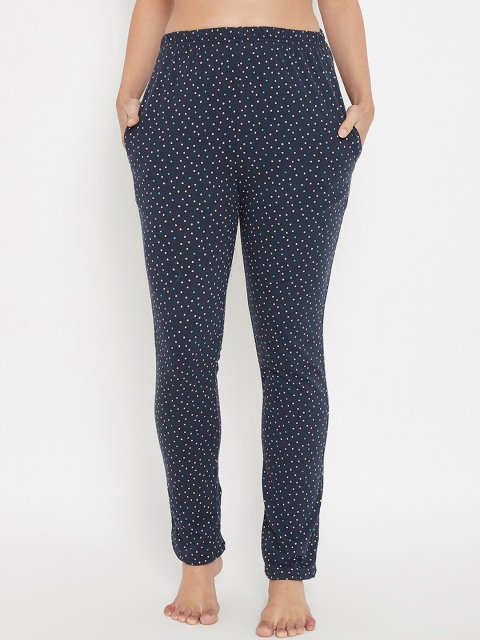 

Clovia Women Navy Blue & White Polka Dots Printed Lounge Pants