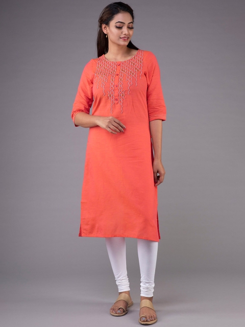 

KLM Fashion Mall Women Peach-Coloured Yoke Design Straight Kurta