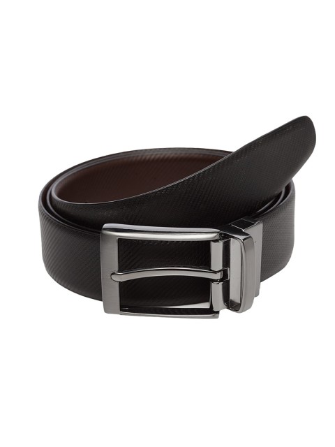 

WELBAWT Men Black & Brown Textured Leather Slim Reversible Belt