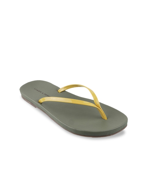 

LEMON & PEPPER Women Yellow Colourblocked PU Open Toe Flats