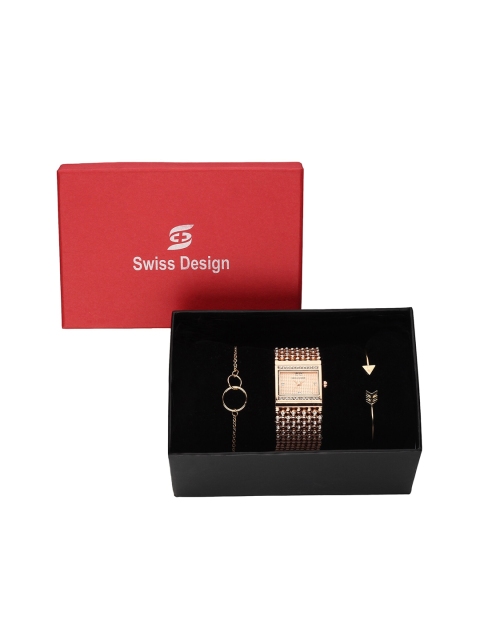 

Swiss Design Women Rose Gold-Toned & Gold-Toned Watch & Bracelet Gift Set